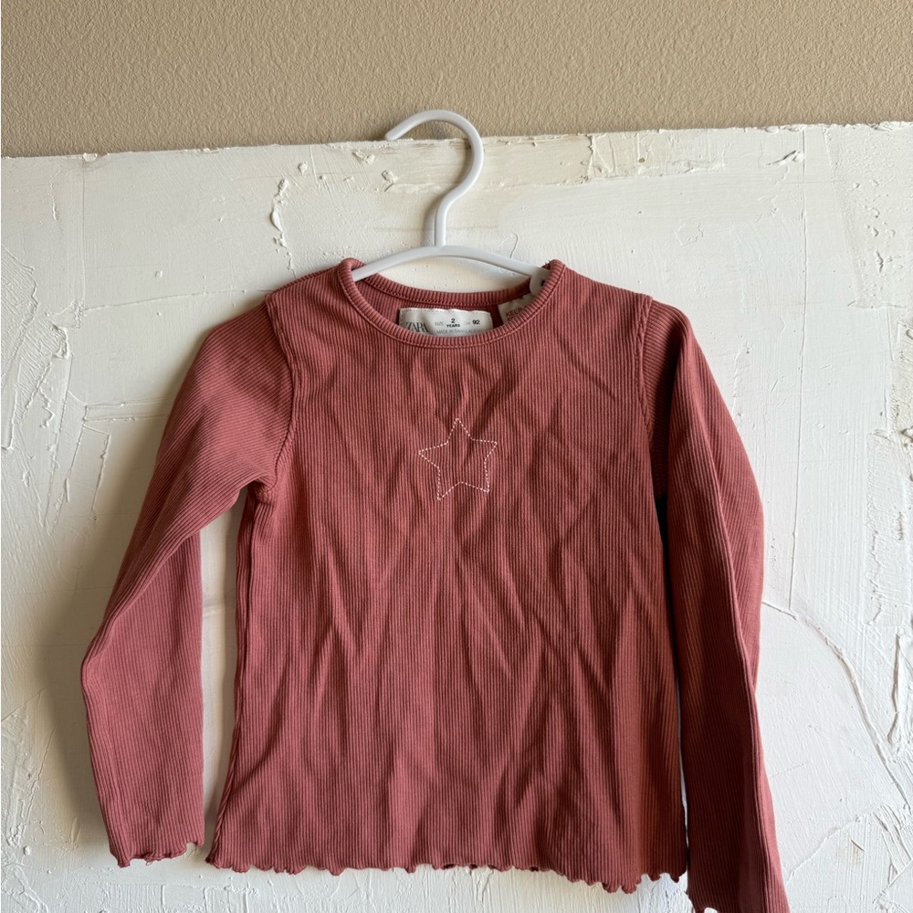 Zara Ribbed Long Sleeve Kids Top - Rust